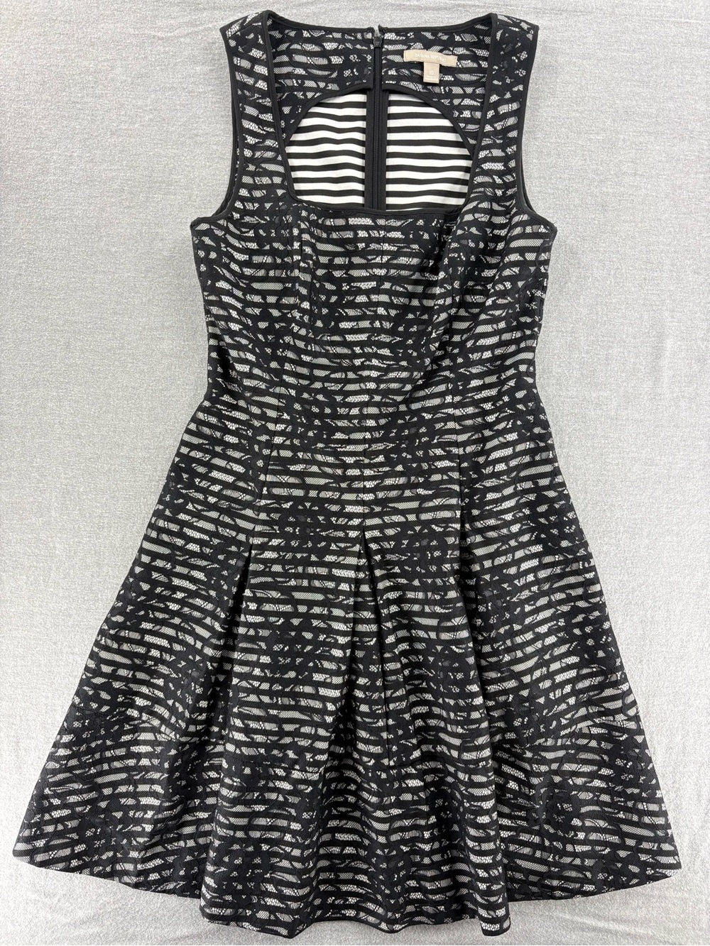 Banana Republic Black and White Striped Lace Overlay Midi Dress